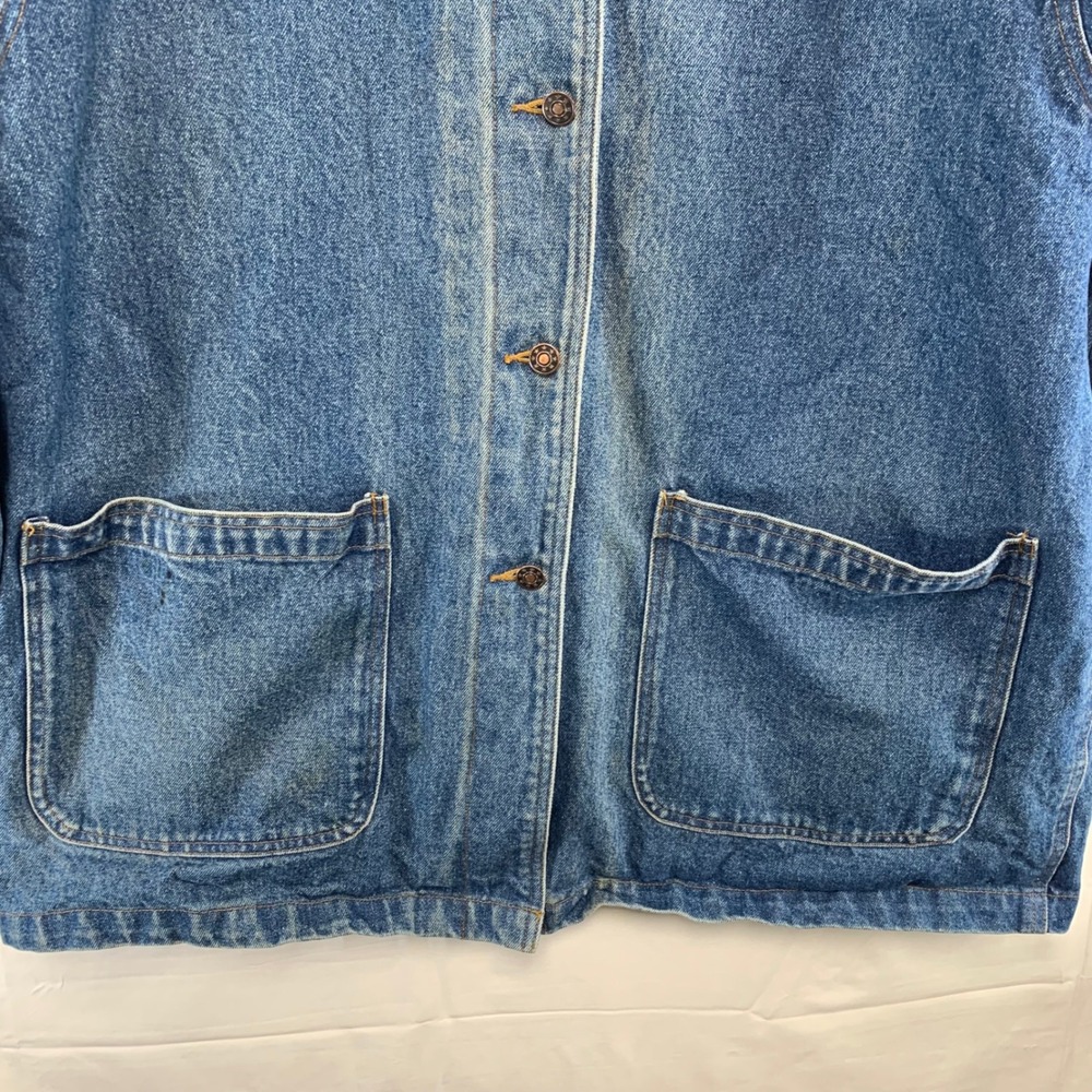 Braefair Denim Jacket Womens 1X Blue Leopard Faux Fur Lined Chore Coat Vintage - Picture 5 of 12